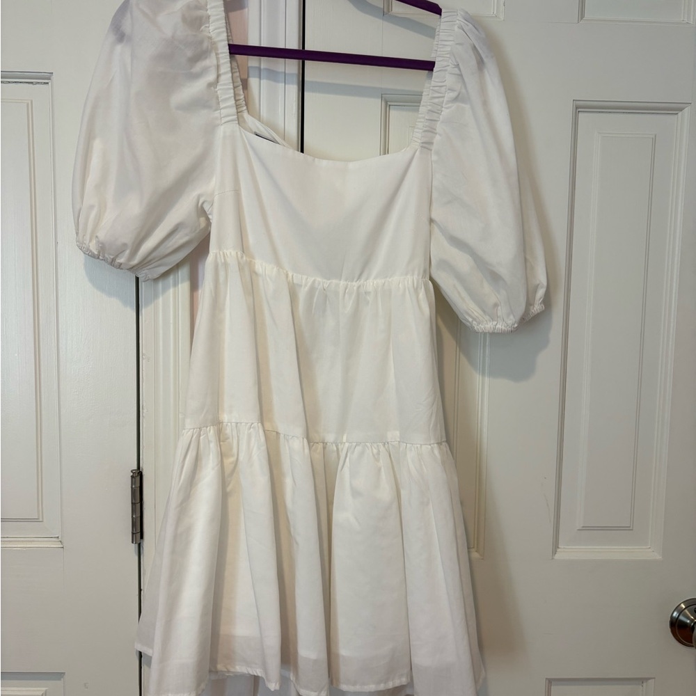Classic Puff-Sleeve White Women’s' Dress